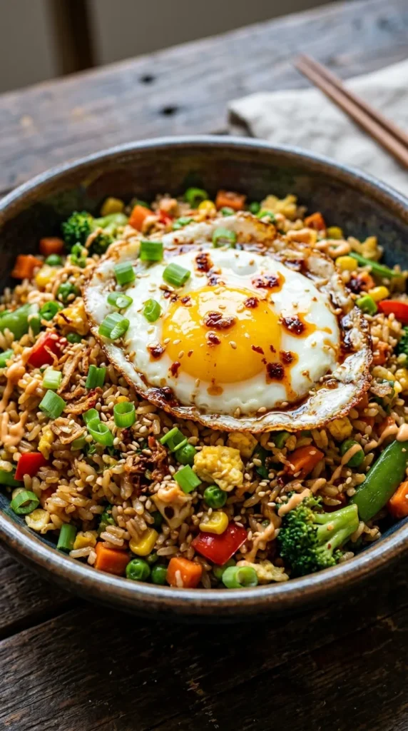 Egg & “Leftover Veg” Fried Rice Bowl
