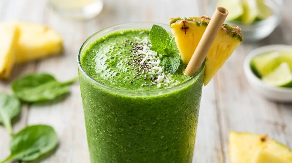 Green Detox Smoothie with Spinach and Pineapple