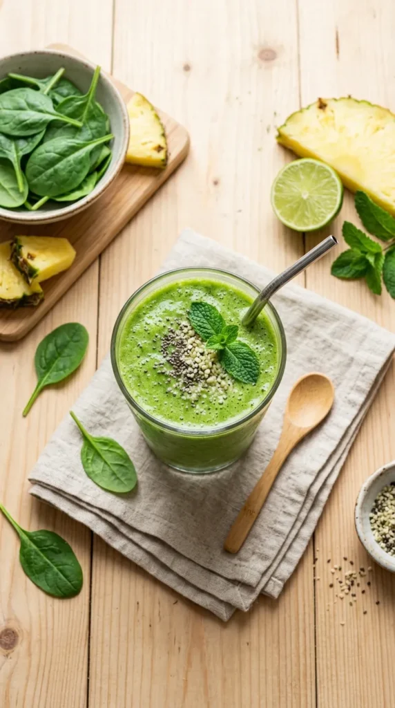 Green Detox Smoothies with Spinach and Pineapple