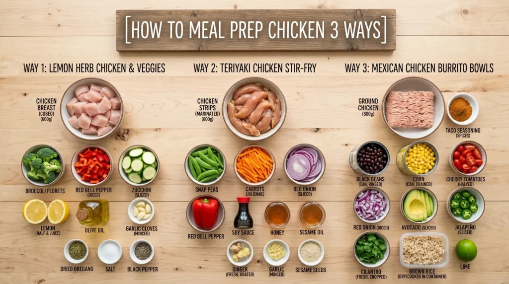 How to Meal Prep Chicken 3 Way's