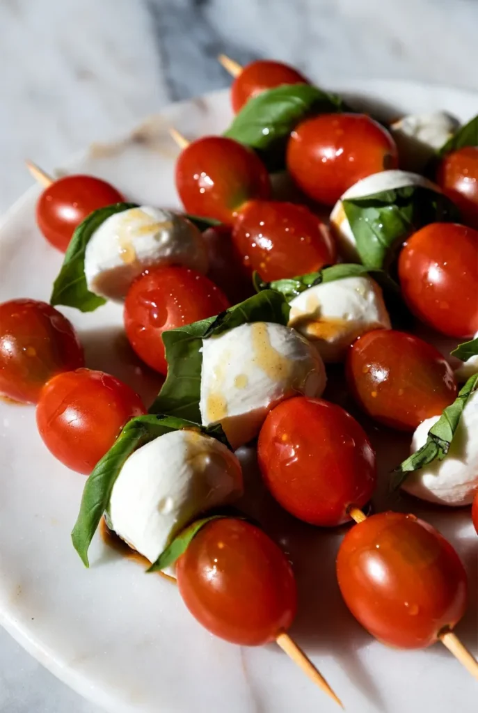 Classic Caprese Skewers with a Balsamic Kick.