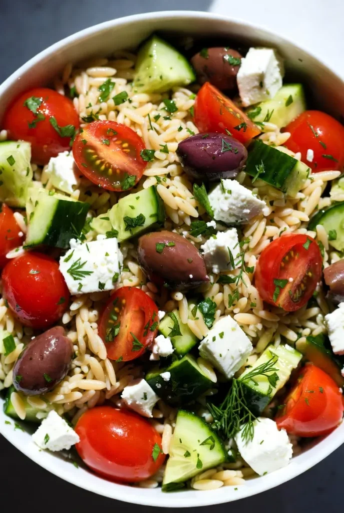 Classic Greek Orzo Salad with a Zesty Kick