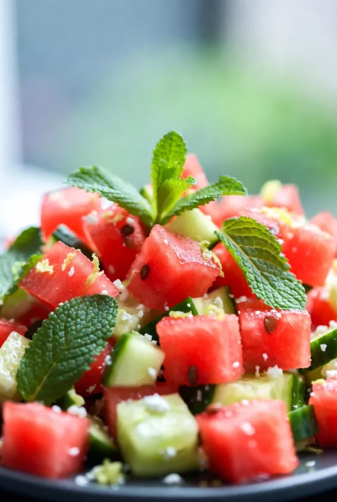 Cucumber Watermelon Salad with Mint and Lime