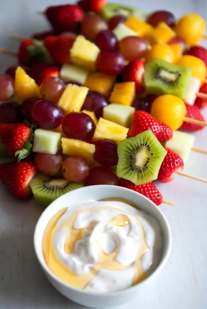 Fresh Fruit Skewers with Honey Yogurt Dip