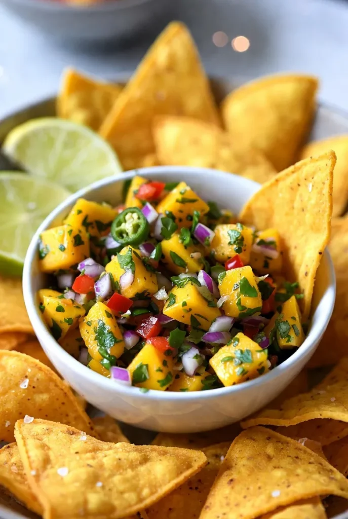 Fresh Mango Salsa with Homemade Tortilla Chips