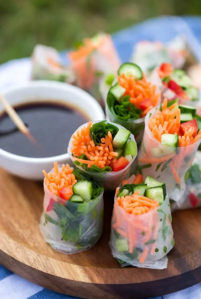 Fresh Veggie Spring Rolls with Peanut Dip
