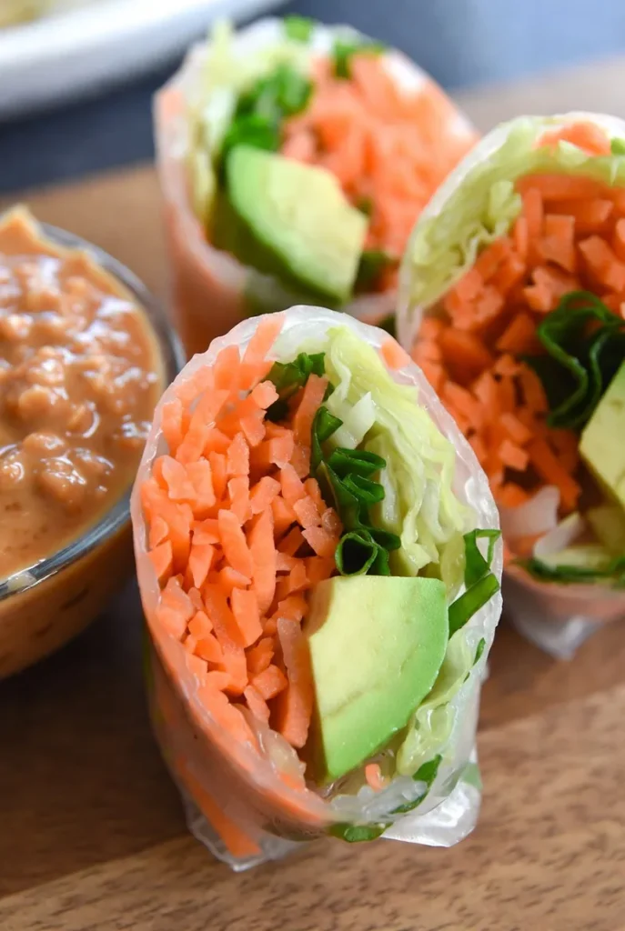 Fresh Veggie Spring Rolls with Peanut Dipping Sauce
