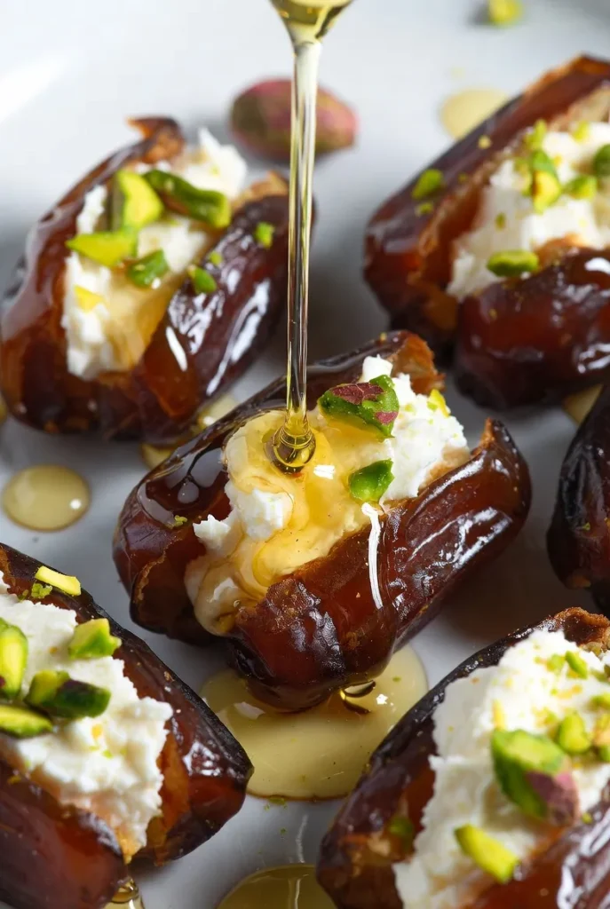 Goat Cheese Stuffed Dates with Honey and Pistachios