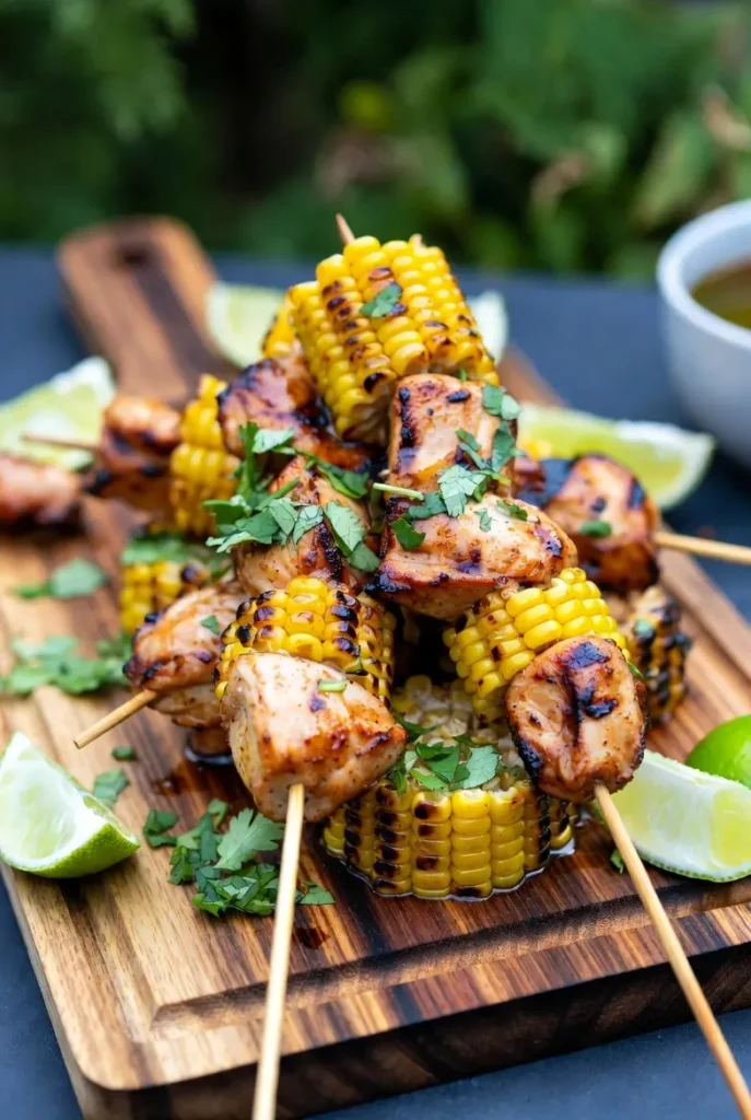 Honey Lime Chicken Skewers with Charred Corn Salad