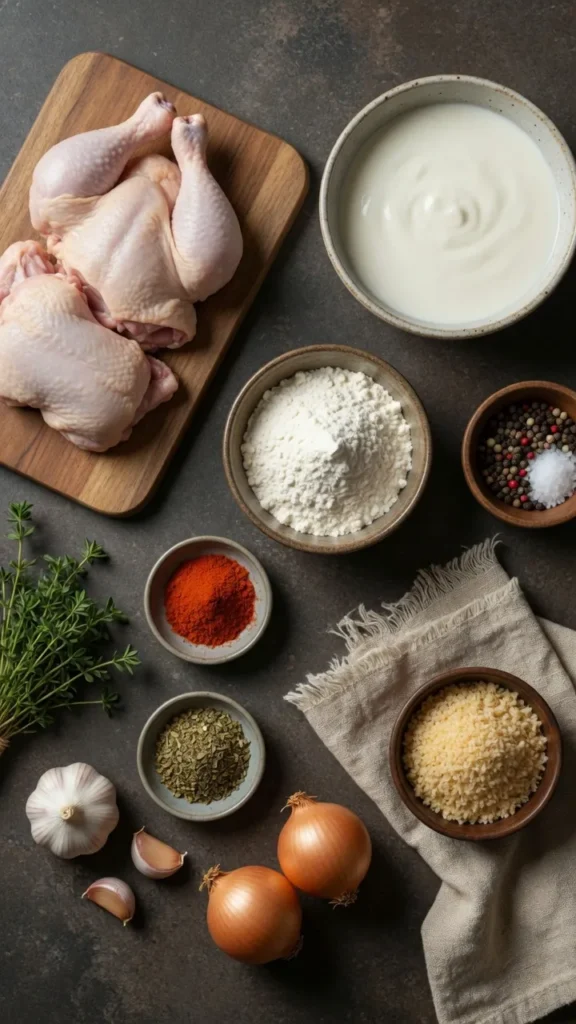 Ingredients for My Go-To Buttermilk Fried Chicken (Serves 6-8)