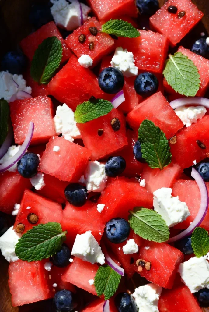 Juicy Watermelon Feta Salad with Mint & Lime