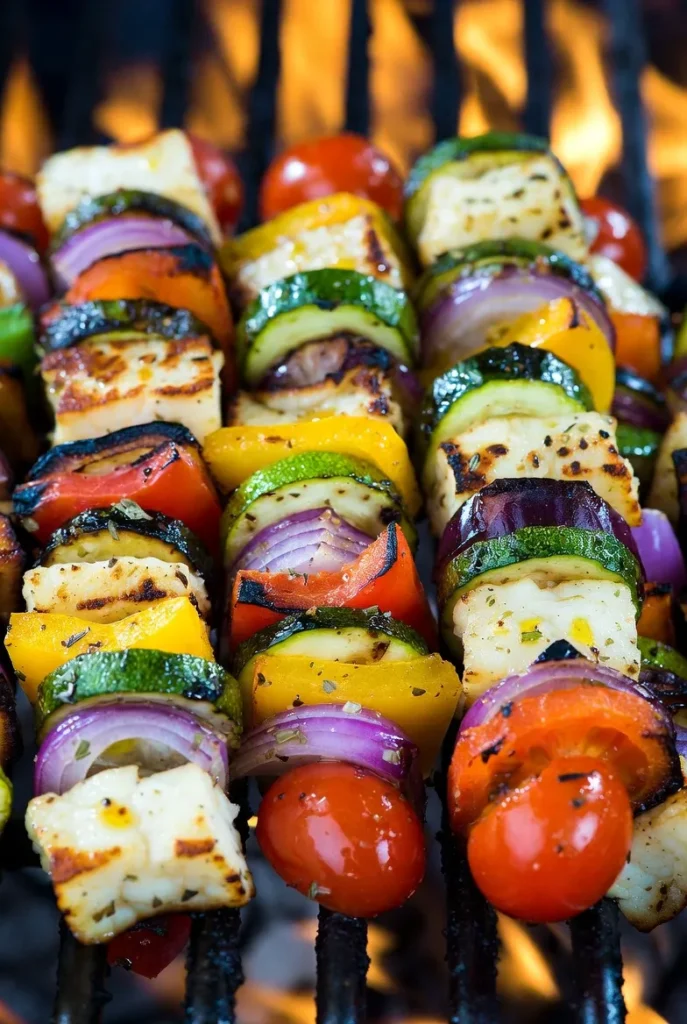 Mediterranean Halloumi Veggie Kebabs