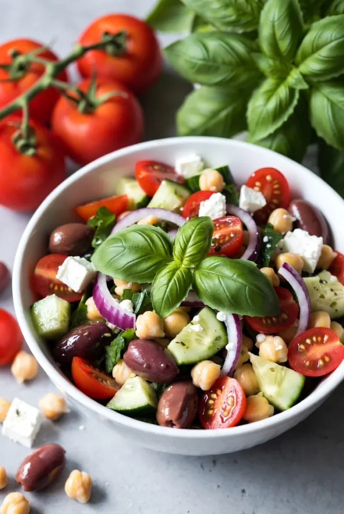 Mediterranean Tomato Basil Chickpea Salad