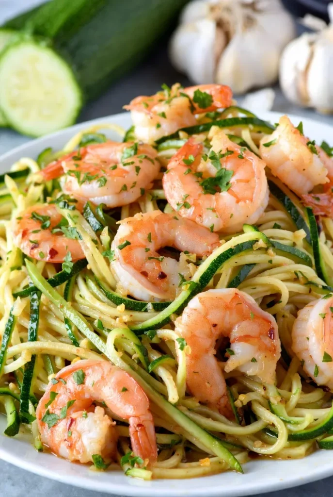 One-Pan Garlic Butter Zucchini Noodles with Shrimp