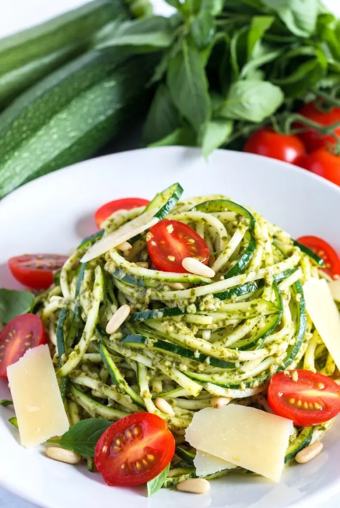 Pesto Zucchini Noodles with Tomatoes