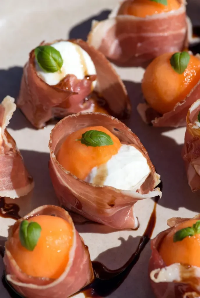 Prosciutto-Wrapped Melon with Mozzarella