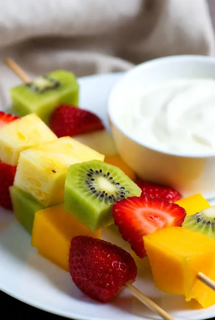 Rainbow Fruit Skewers with Creamy Yogurt Dip