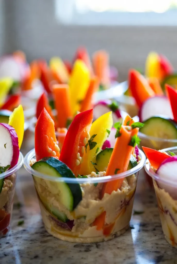 Rainbow Veggie Hummus Cups – Colorful and Crunchy