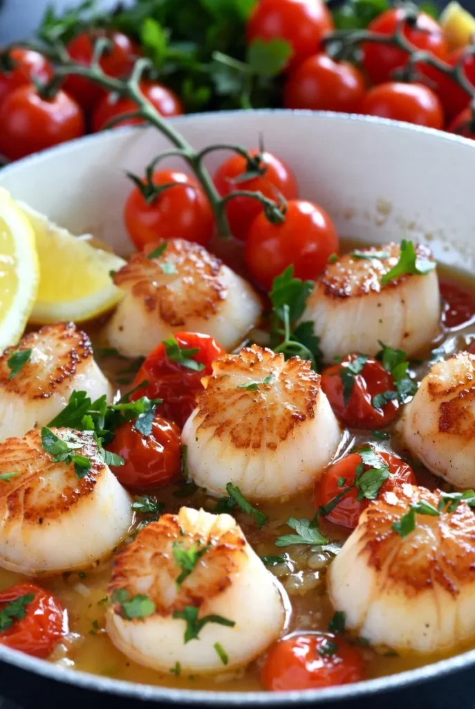 Seared Scallops with Burst Cherry Tomatoes
