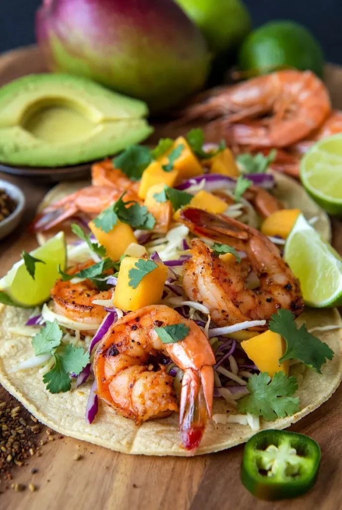 Spicy Cajun Shrimp Tacos with Mango Slaw