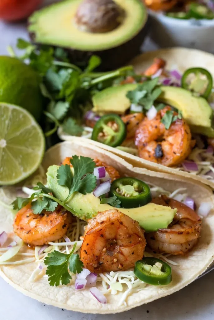 Spicy Shrimp Avocado Tacos