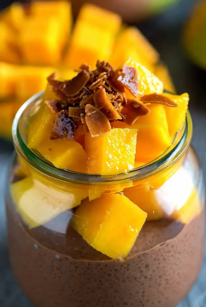 Tropical Mango Coconut Chocolate Chia Pudding