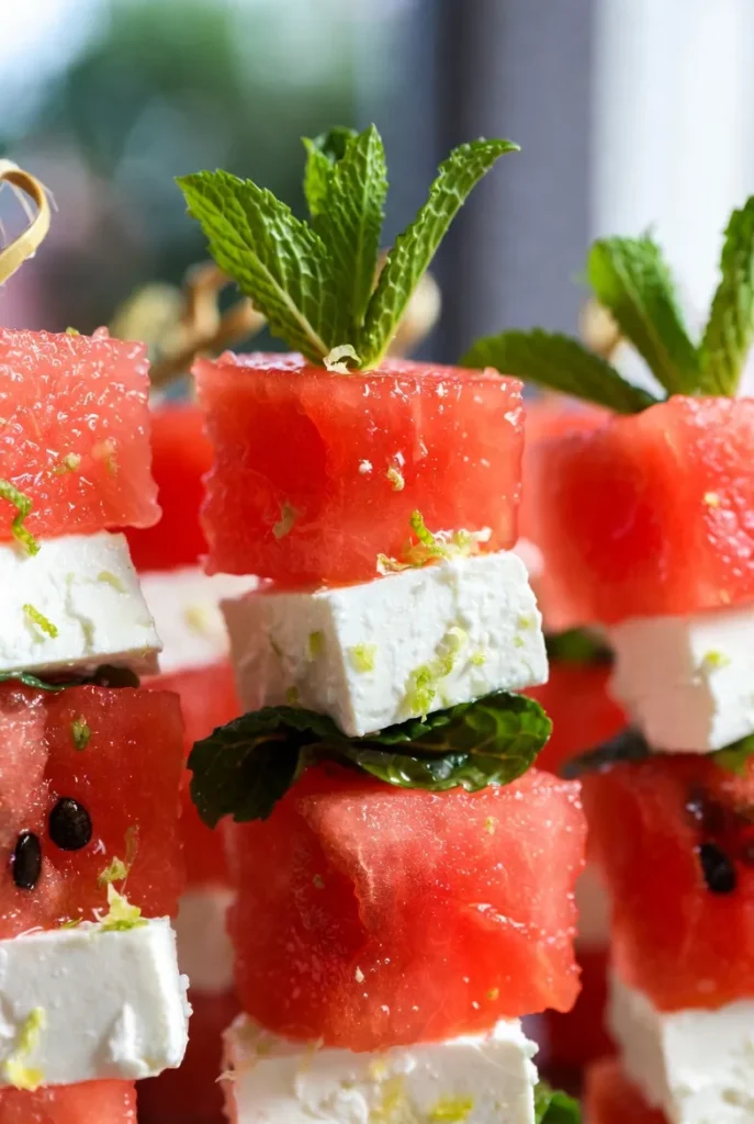 Watermelon Feta Bites with Mint & Lime