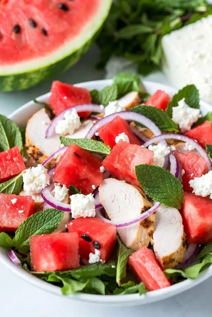 Watermelon Feta Salad with Grilled Chicken