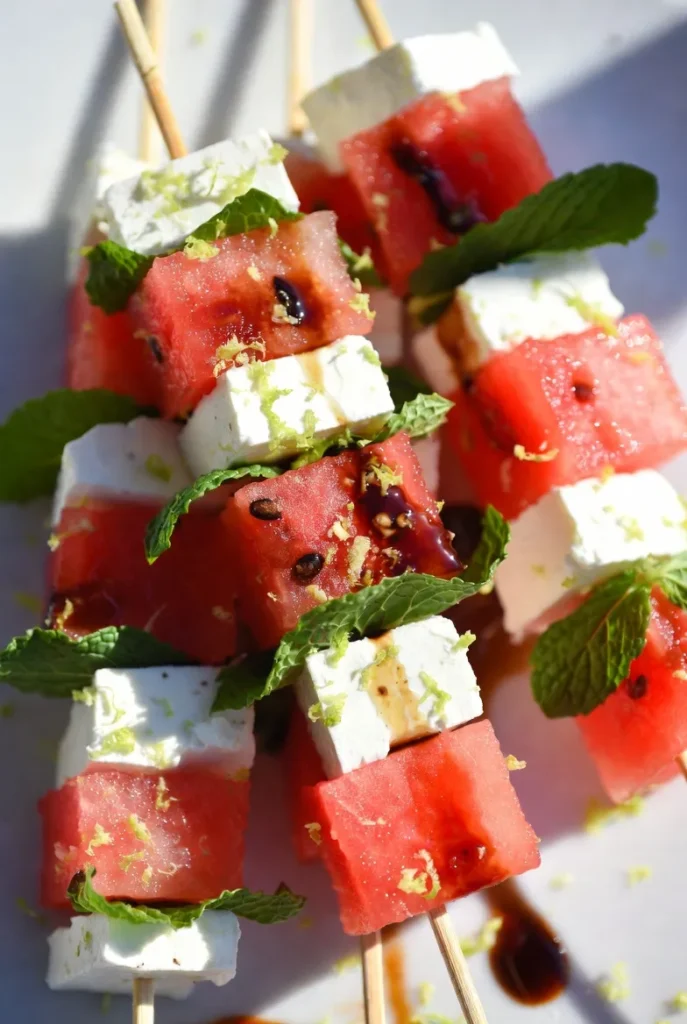 Watermelon Feta Skewers with Fresh Mint