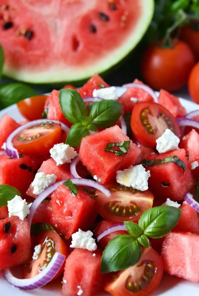 Watermelon Tomato Basil Salad