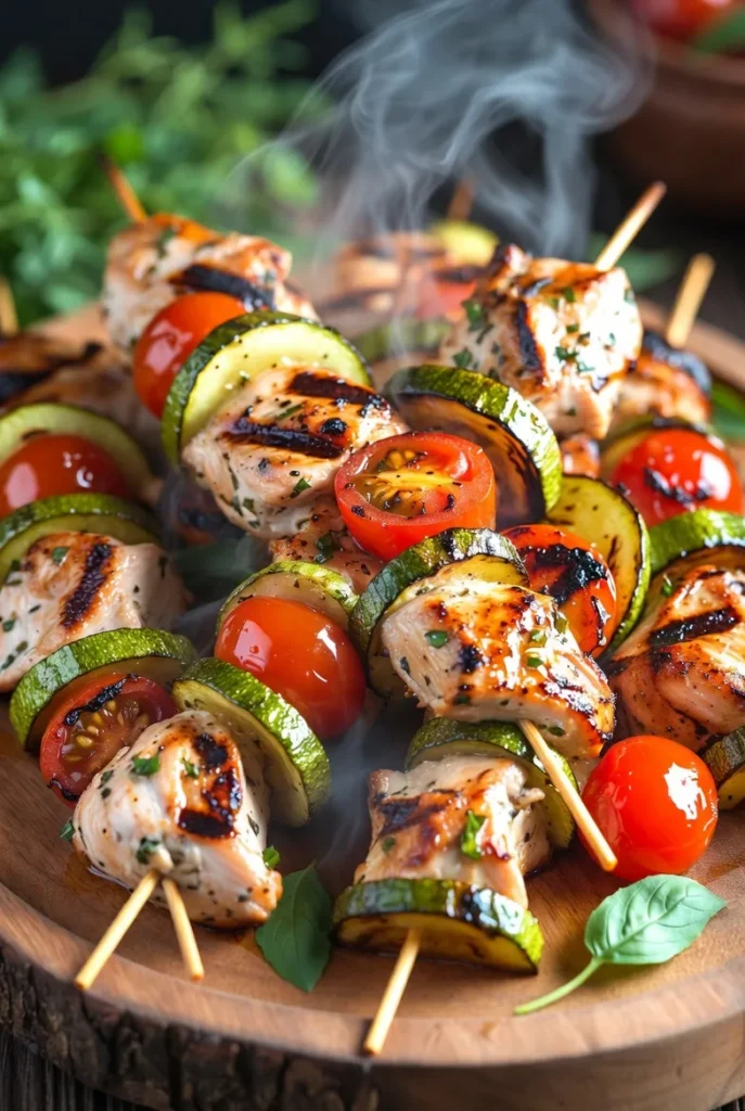 Zesty Lemon Garlic Shrimp Skewers with Grilled Veggies