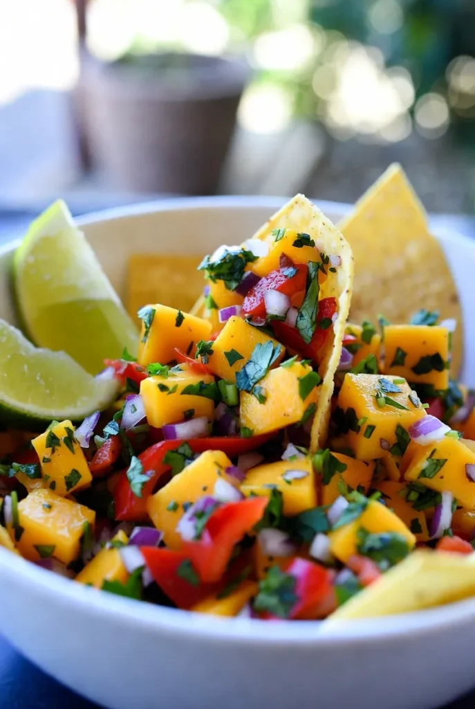 Zesty Mango Salsa with Homemade Tortilla Chips