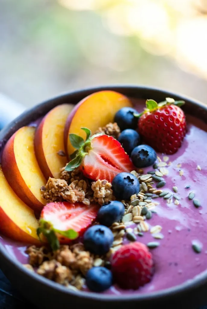 Refreshing Peach Berry Smoothie Bowl