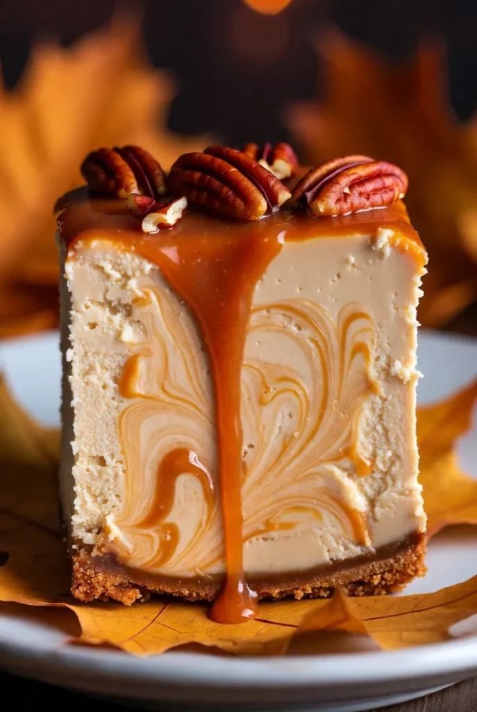 Caramel Swirl No-Bake Fall Cheesecake