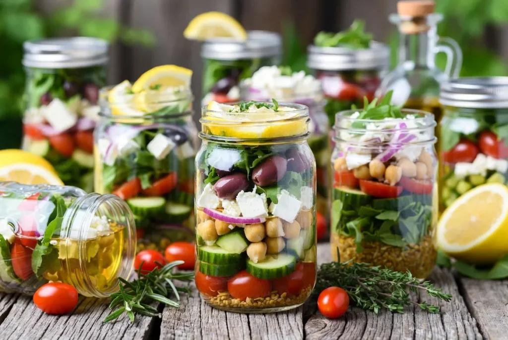 Mason Jar Mediterranean Salads with Lemon Vinaigrette