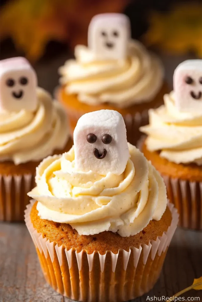 Pumpkin Spice Cupcakes with Adorable Ghost Frosting