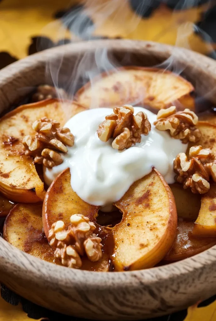 Warm Cinnamon Baked Apples with Greek Yogurt Topping