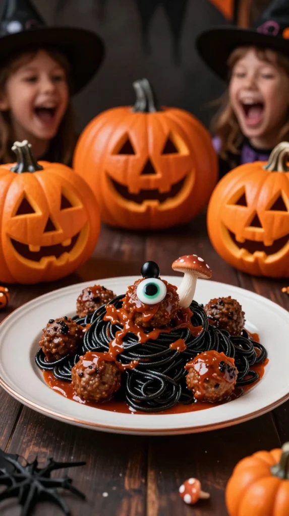 Black Spaghetti and Meatballs with a Monster