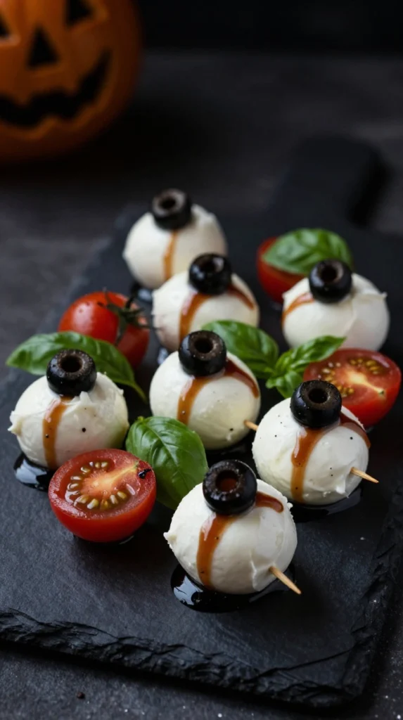 Bloody Eyeball Caprese Skewers