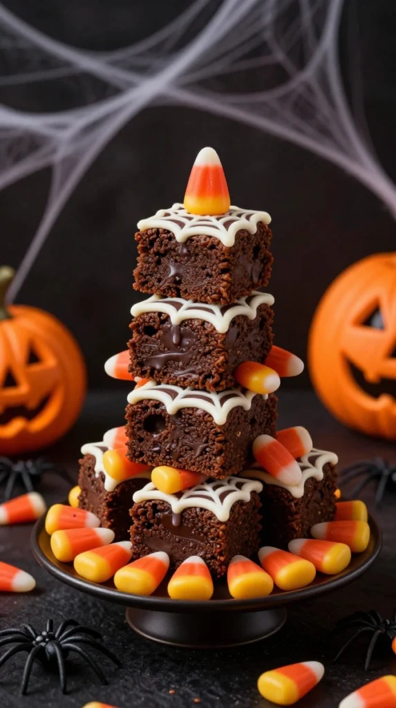 Candy Corn Spiderweb Brownie Towers