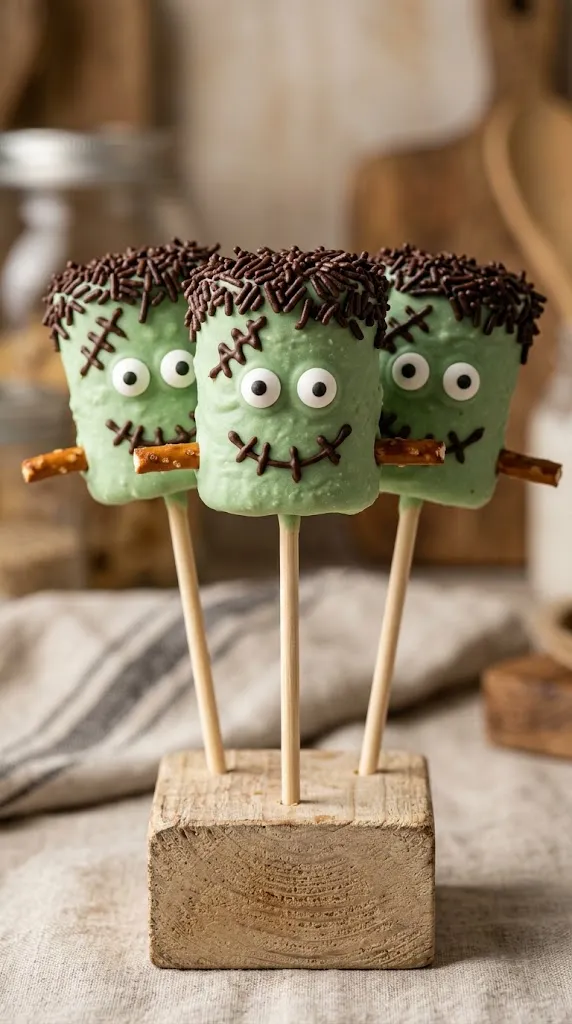 Friendly Frankenstein Marshmallow Pops
