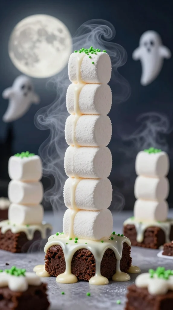 Ghostly Marshmallow Brownie Towers
