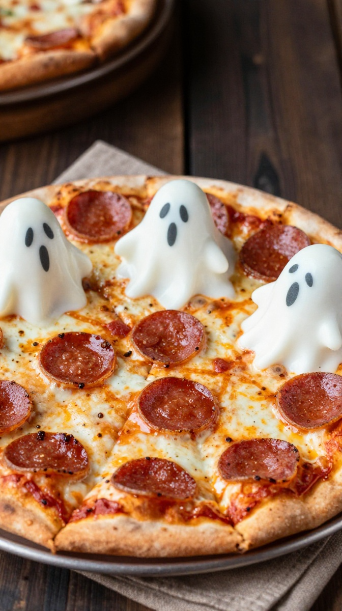 Ghostly Mini Pepperoni Pizzas