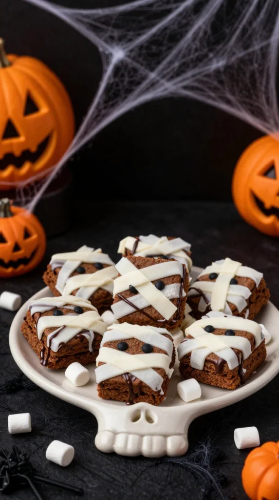 Mummy Brownie Bites with Rice Krispie “Bandages”