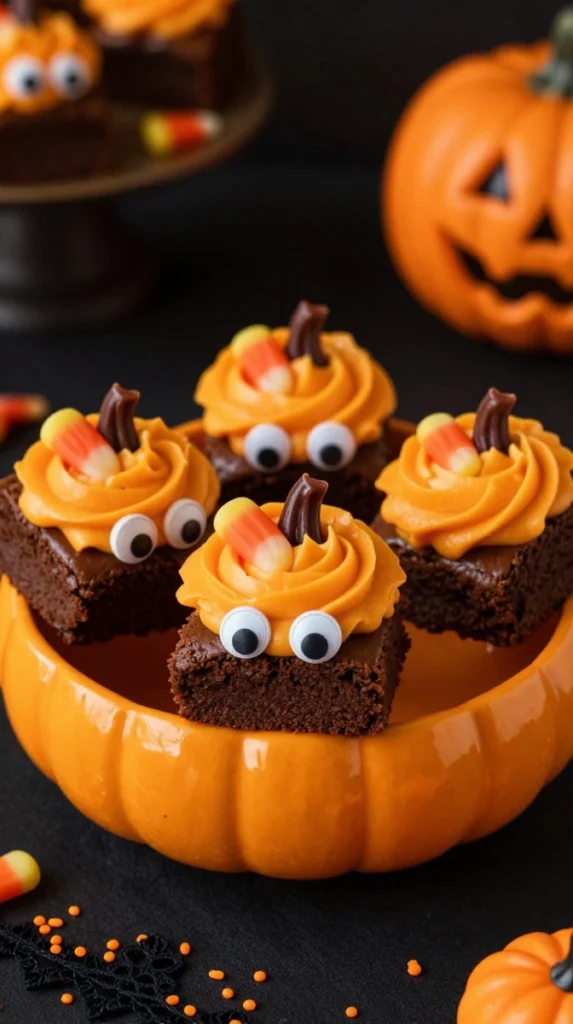 Pumpkin Brownie Bites with Candy Eyes