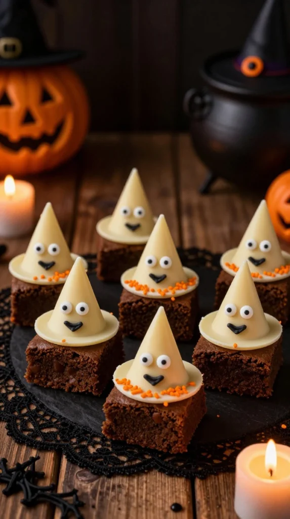 Witch Hat Brownie Toppers with Candied Eyes
