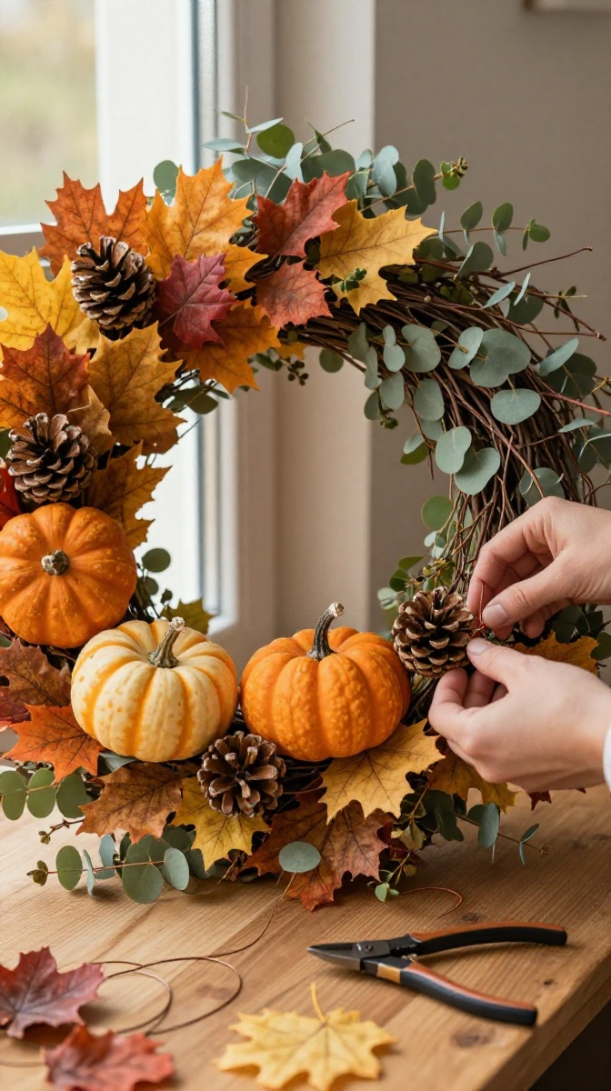 Add Mini Pumpkins and Pinecones