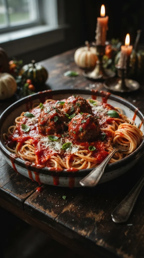 Bloody Halloween Spaghetti and Meatballs