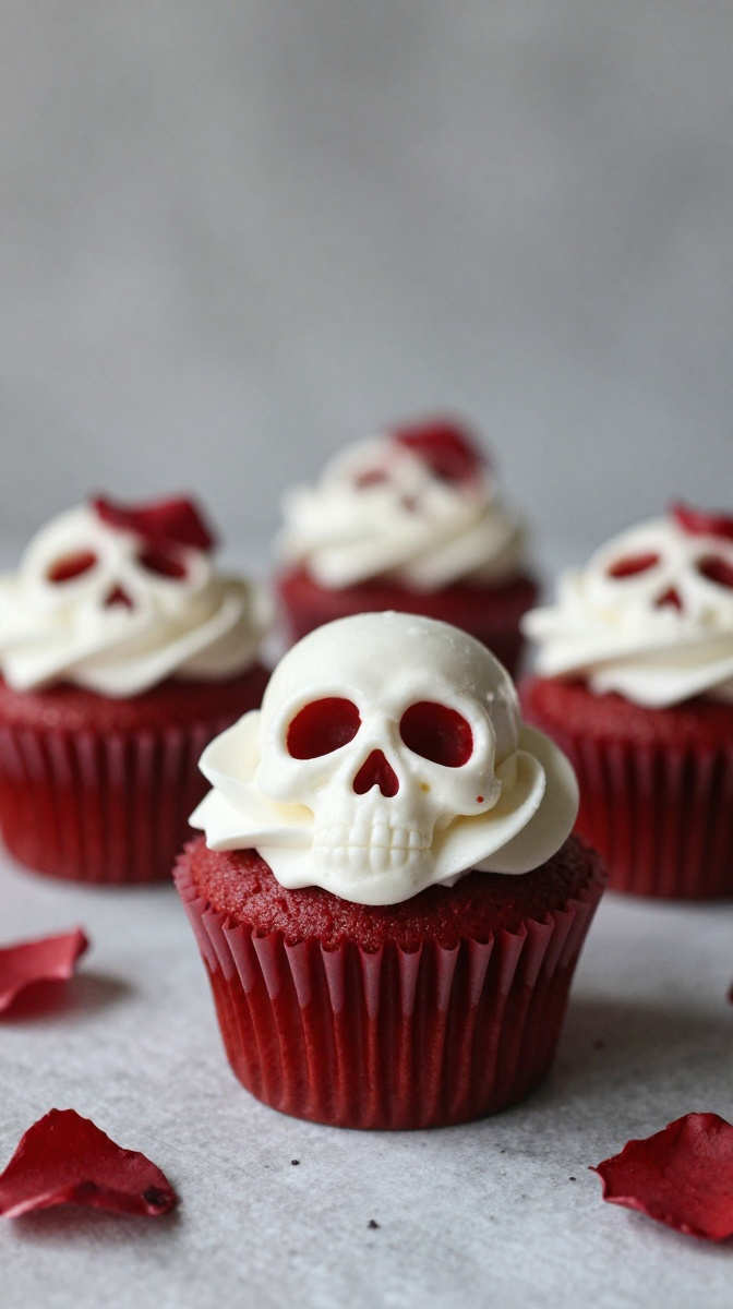 Bloody Red Velvet Skull Cupcakes