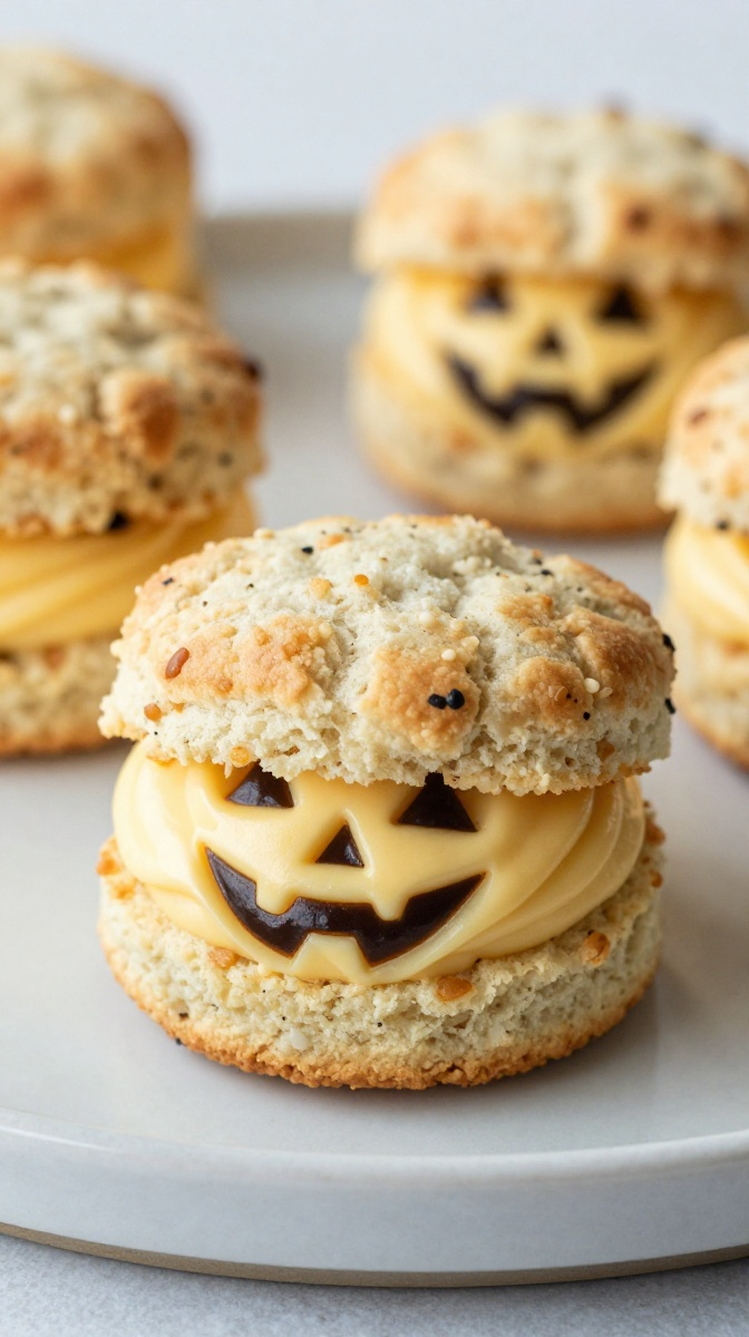Buttercream-Stuffed Jack-O’-Lantern Sandwich Biscuits